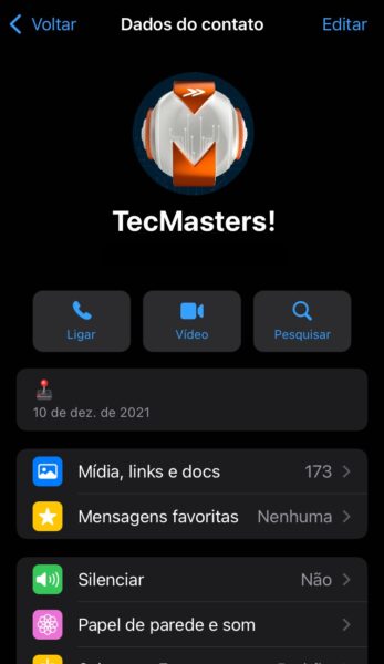 Captura de tela para bloquear contato no WhatsApp