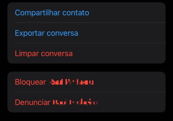 Captura de tela para bloquear contato no WhatsApp