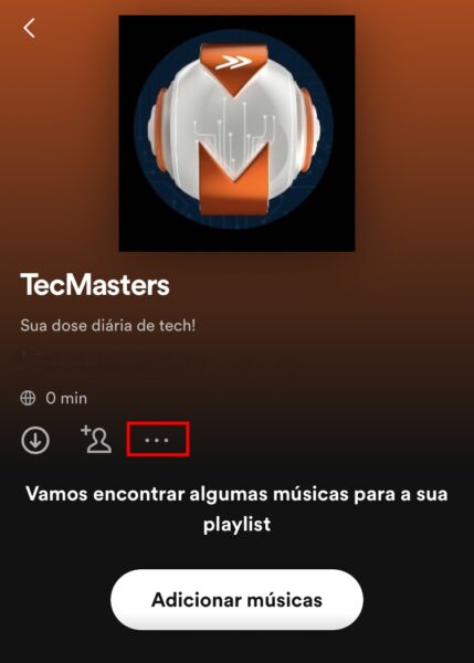 Captura de tela do Spotify para mostrar como tornar a playlist privada ou oculta