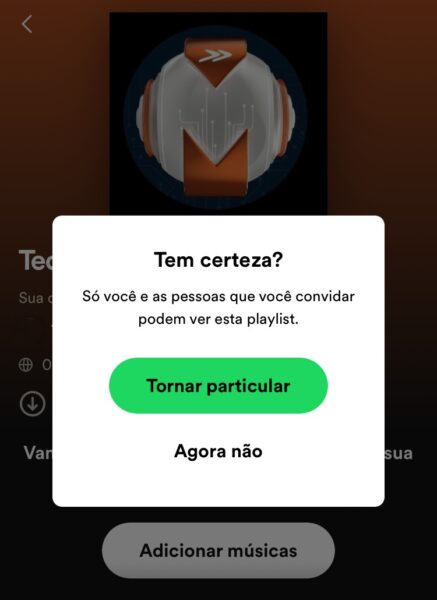 Captura de tela do Spotify para mostrar como tornar a playlist privada ou oculta