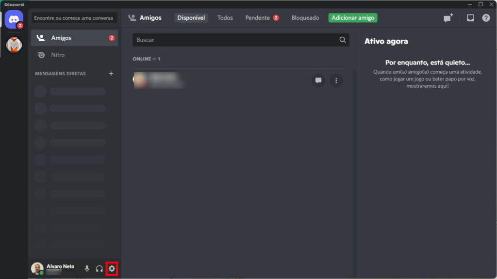 Como desativar as notificações do Discord - Passo 1