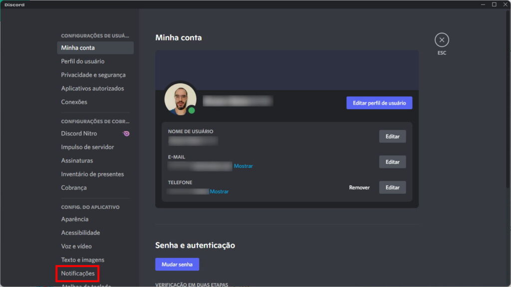 Como desativar as notificações do Discord - Passo 2