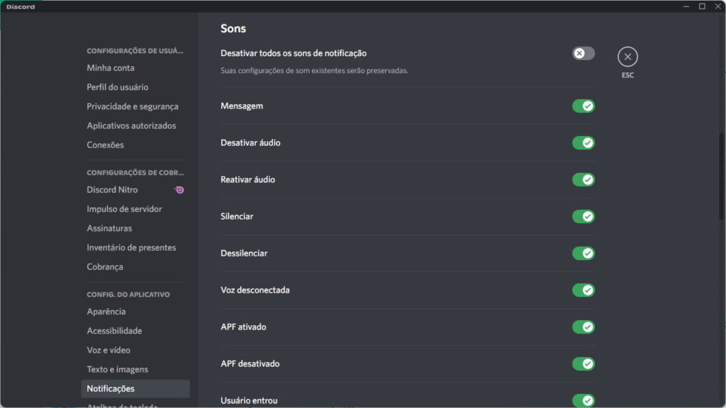 Como desativar as notificações do Discord - Passo 4