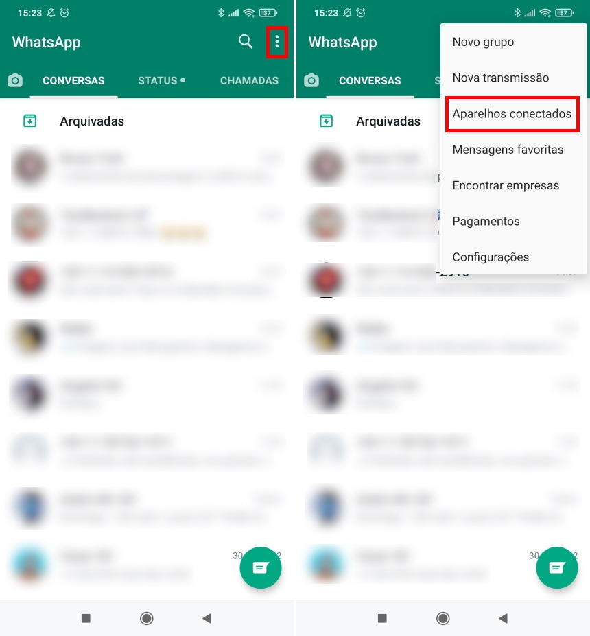 Como desconectar aparelhos do WhatsApp Web ou Desktop (celular) - Passo 1