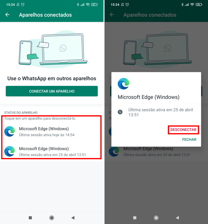 Como desconectar aparelhos do WhatsApp Web ou Desktop (celular) - Passo 2