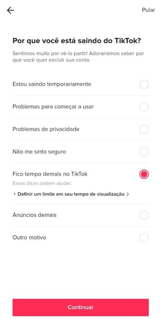 Como excluir sua conta do TikTok - Passo 3