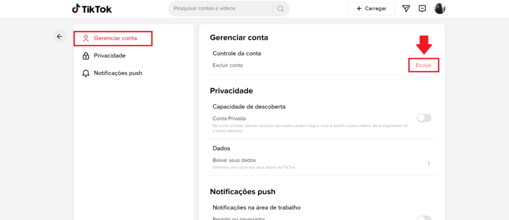 Como excluir sua conta do TikTok - Passo 5