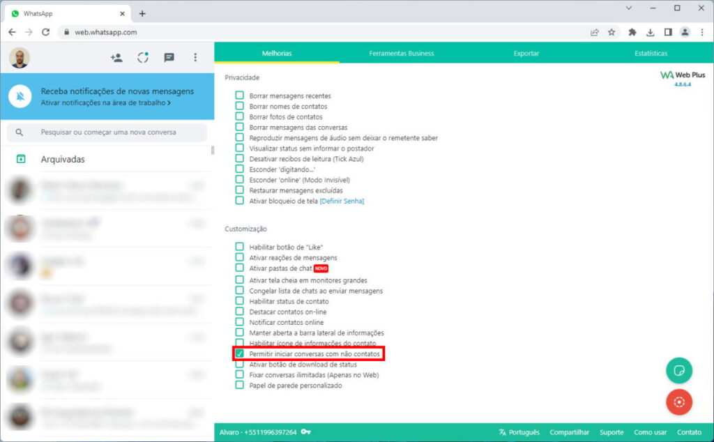Como iniciar conversas no WhatsApp Web sem adicionar o contato - Passo 4