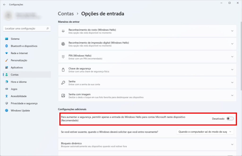 Como logar no Windows 11 sem digitar a senha - Passo 3