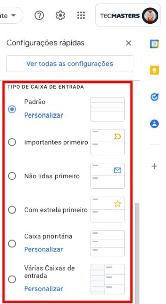 Passo a passo para personalizar a caixa de entrada do Gmail