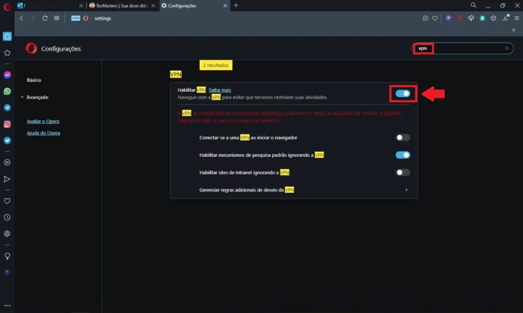 Como ativar a VPN do Opera no PC - Passo 2
