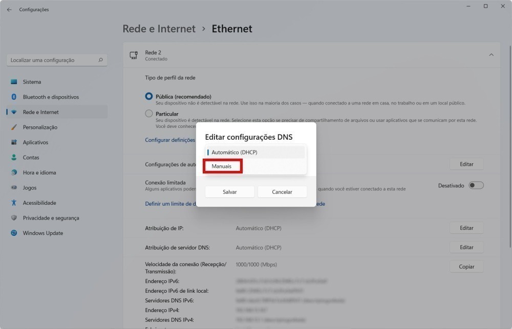 Como configurar o DNS do Google no Windows 11 - Passo 4