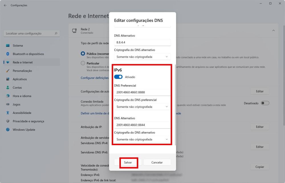 Como configurar o DNS do Google no Windows 11 - Passo 6