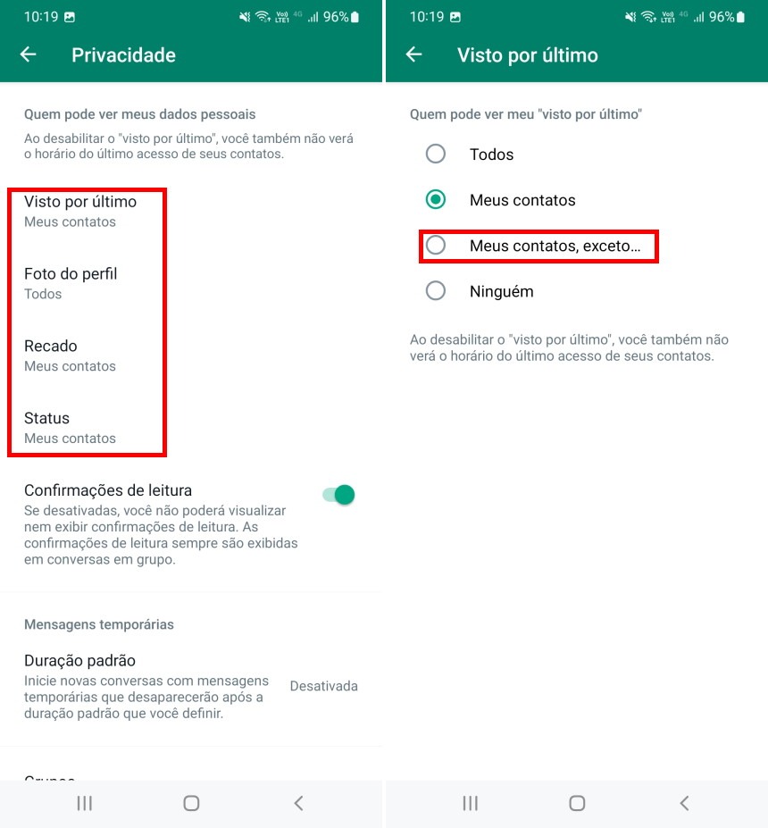 Como esconder o visto por último e outros itens do WhatsApp de contatos específicos - Passo 3