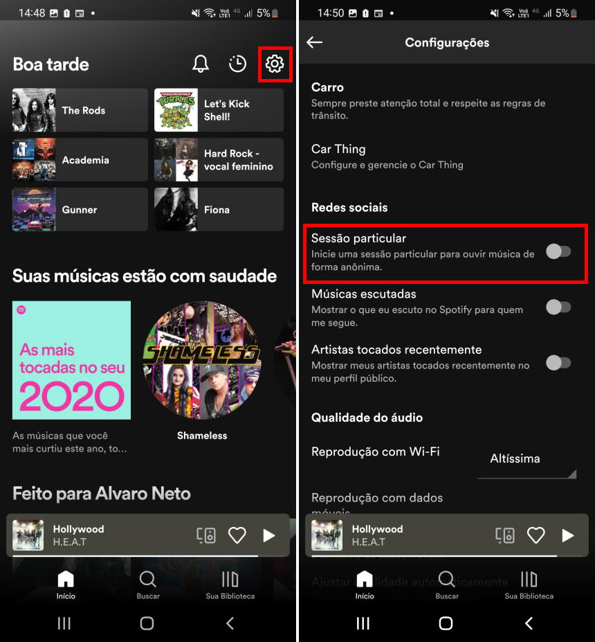 Como escutar músicas anonimamente no Spotify pelo celular - Passo 1