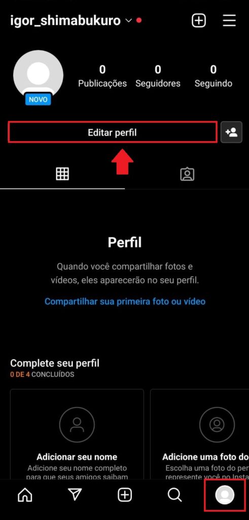 Como mudar o nome de usuário do Instagram - Passo 1