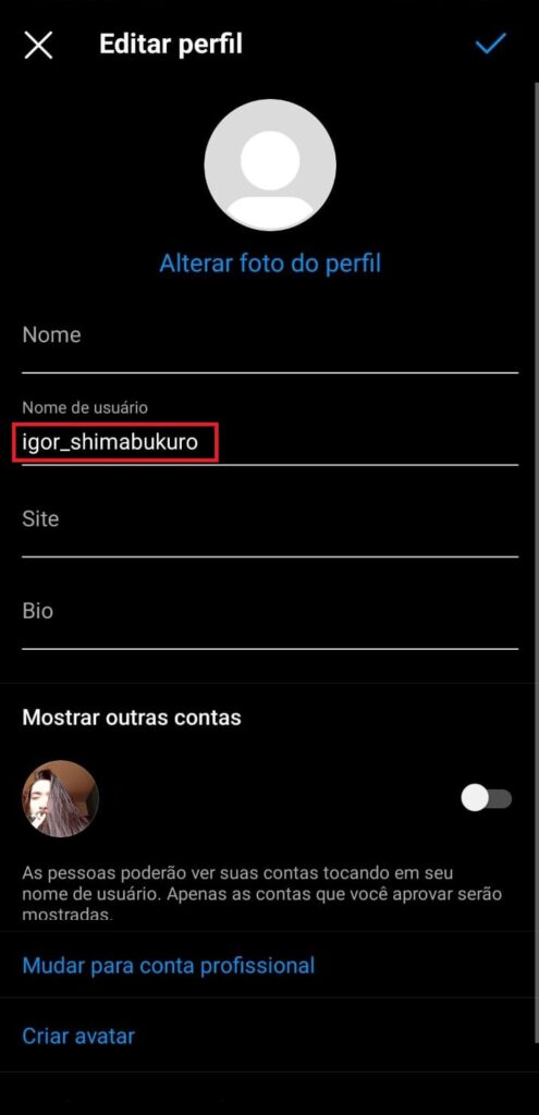 Como mudar o nome de usuário do Instagram - Passo 2