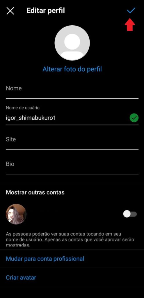 Como mudar o nome de usuário do Instagram - Passo 4