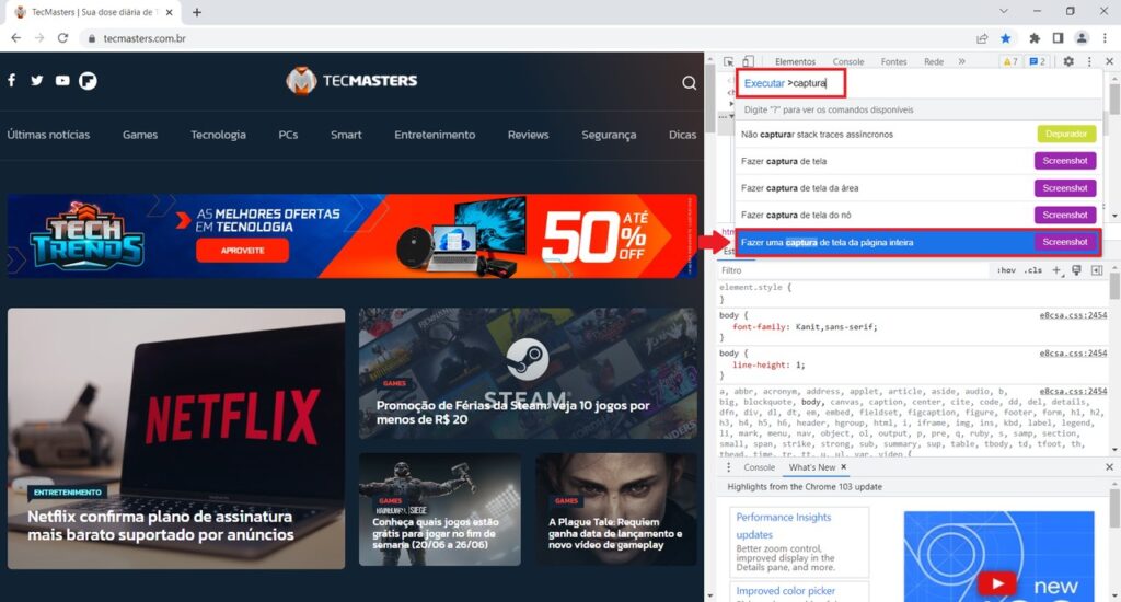 Como tirar print da página inteira no Google Chrome - Passo 3