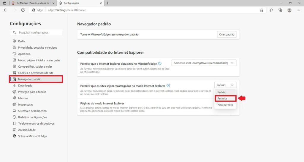 Como usar o modo Internet Explorer no Microsoft Edge - Passo 2