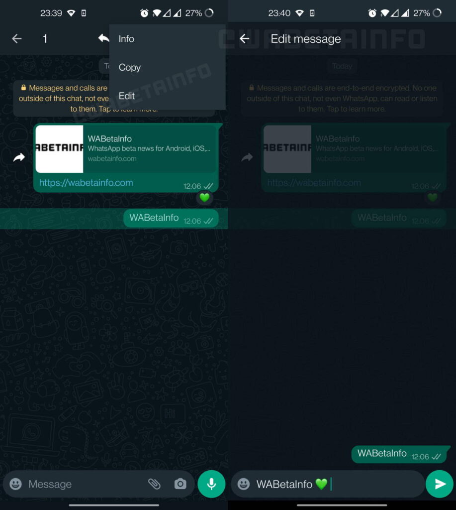 WhatsApp Beta - botão para editar mensagens