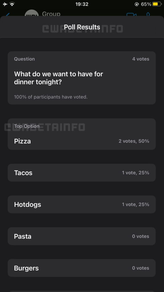 WhatsApp - resultados das enquetes no iOS