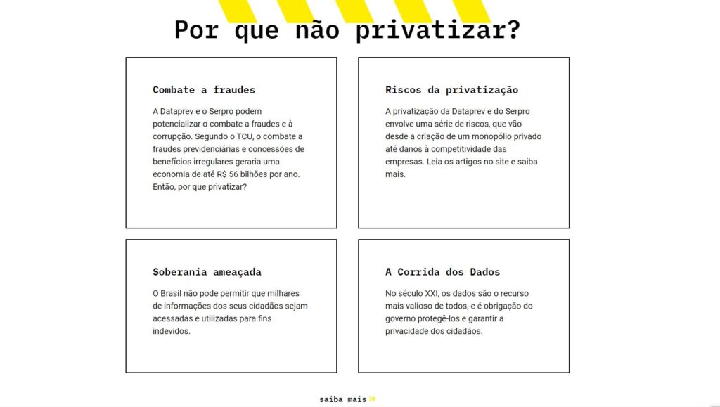 'Salve seus Dados': campanha alerta sobre privatização de Serpro e Dataprev