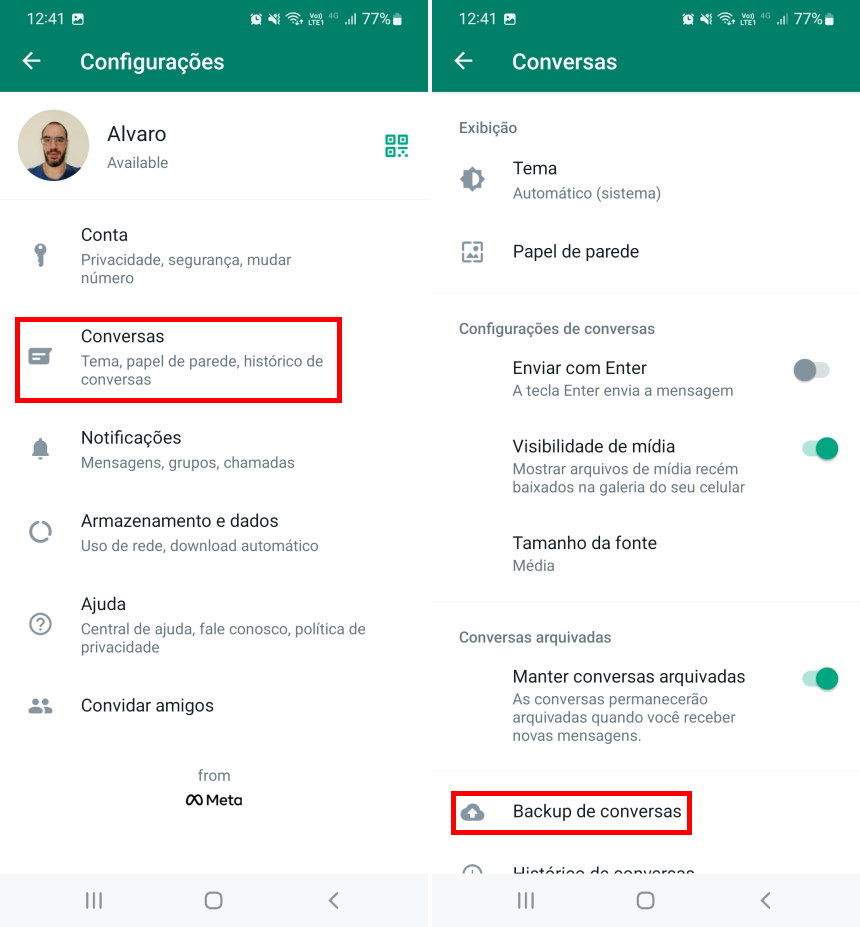 Como ativar o backup criptografado do WhatsApp - Passo 2