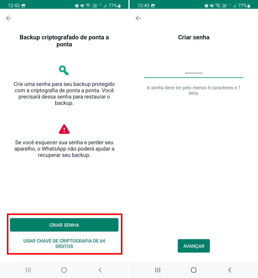 Como ativar o backup criptografado do WhatsApp - Passo 4