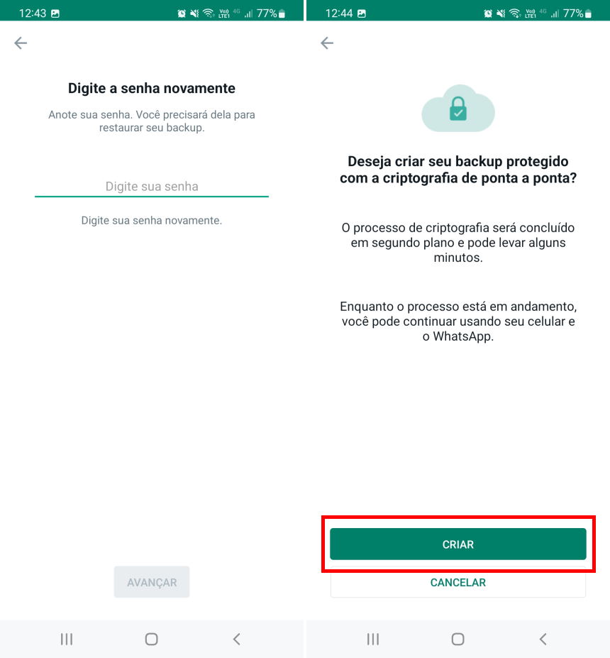 Como ativar o backup criptografado do WhatsApp - Passo 5