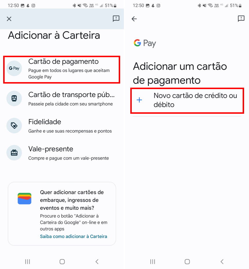 Como cadastrar um cartão na Carteira do Google - Passo 3