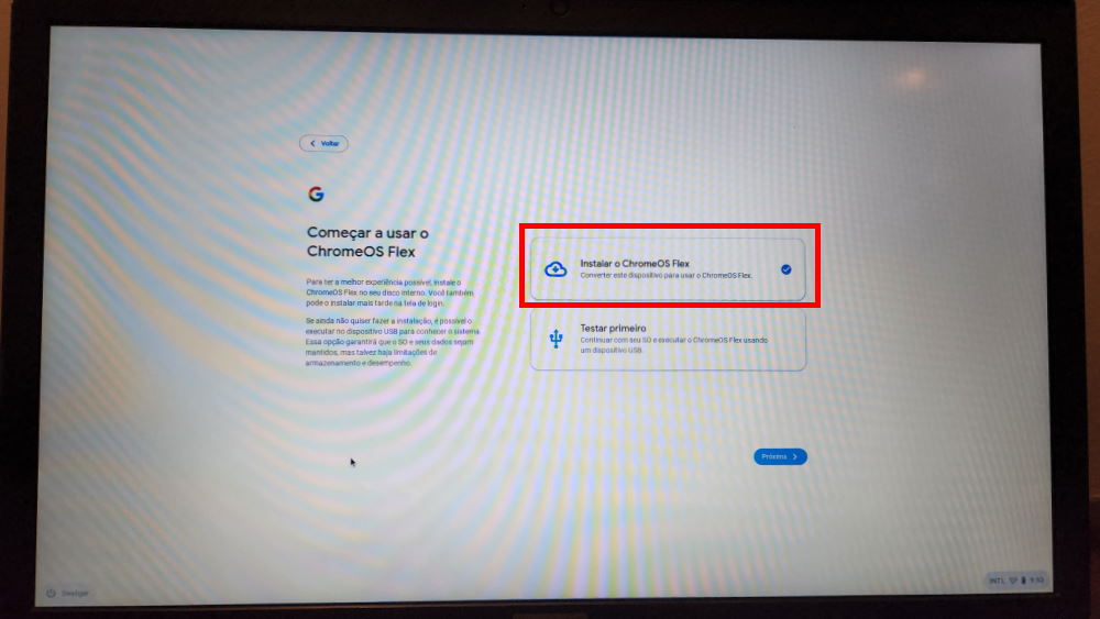 Como instalar o Chrome OS Flex - Passo 14