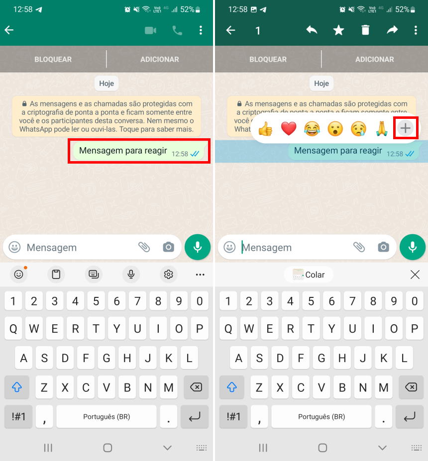 Como reagir a mensagens com qualquer emoji no WhatsApp - Passo 1