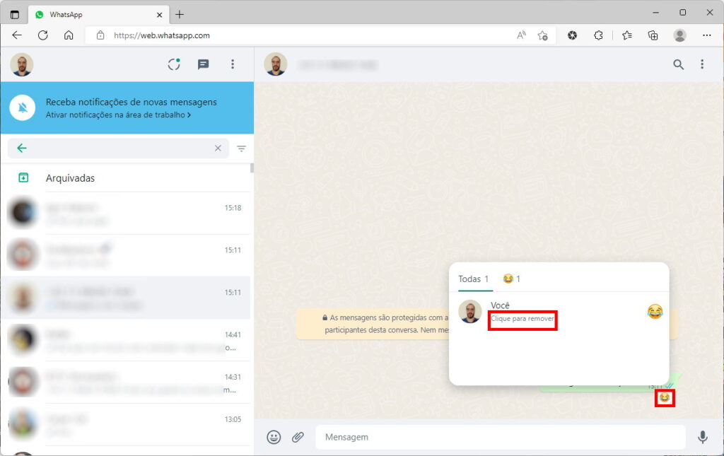 Como remover uma reação enviada no WhatsApp - Web ou Desktop