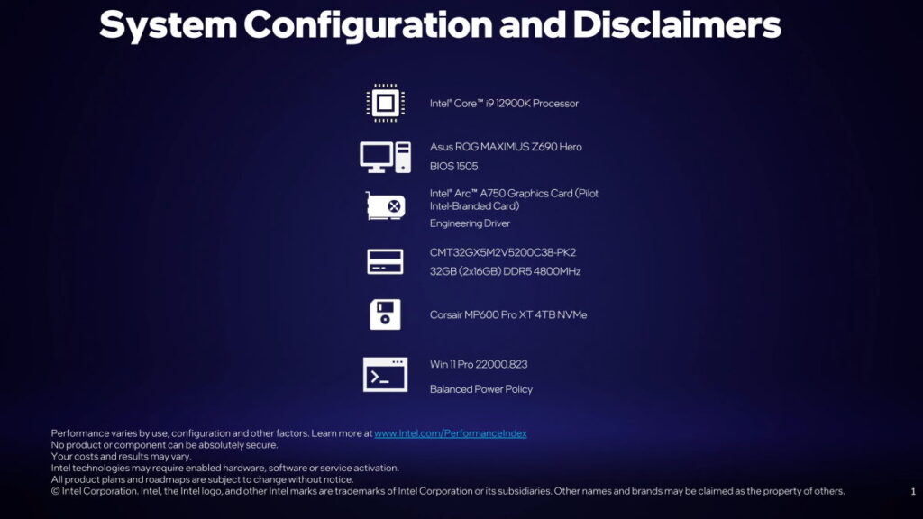 Configuração utilizada com Intel Arc A750