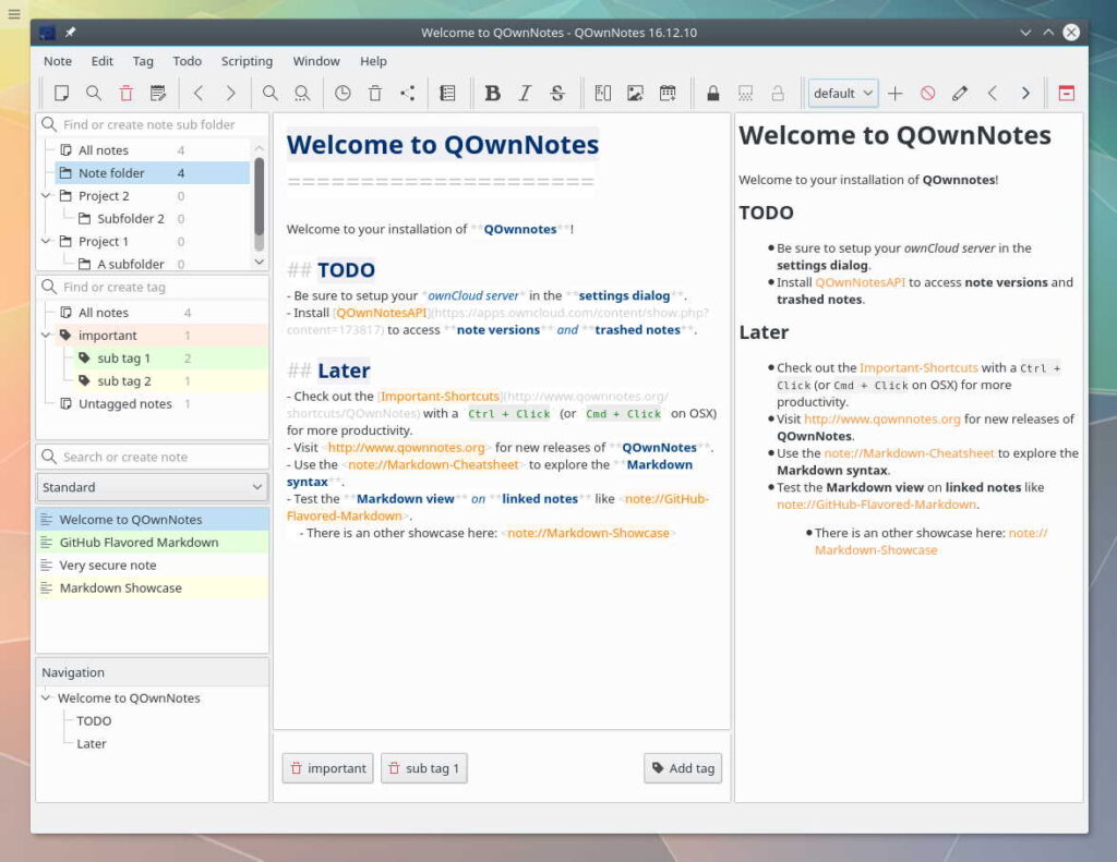 Opção para o Bloco de notas - QOwnNotes