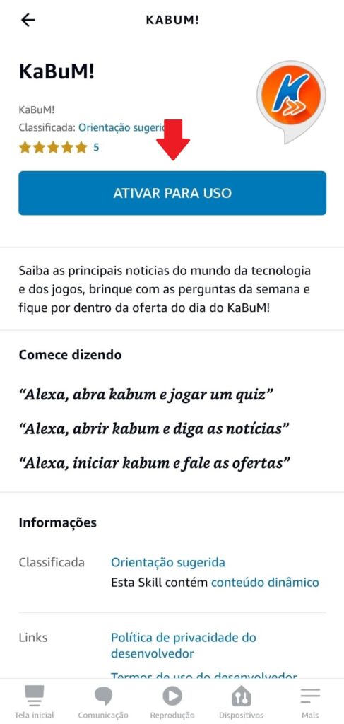 Saiba como instalar novas skills em sua Alexa - Passo 4