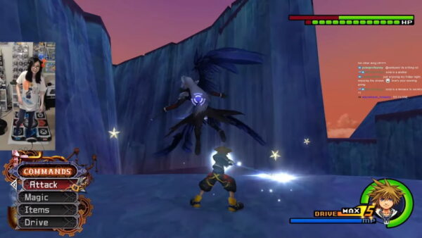 Sephiroth derrotado com tapete de dança em KH2