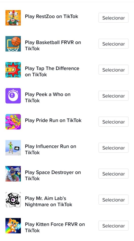 minijogos no TikTok