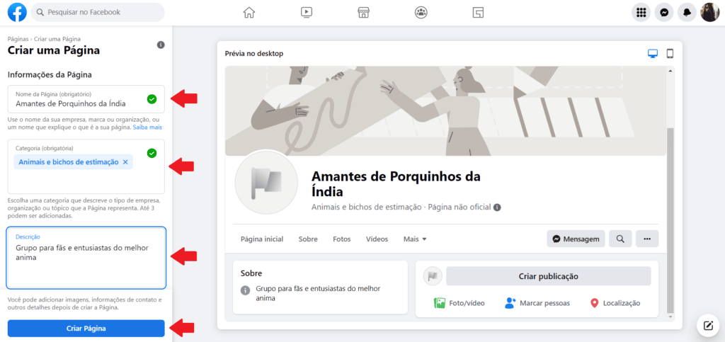 Como criar uma página no Facebook - Passo 3