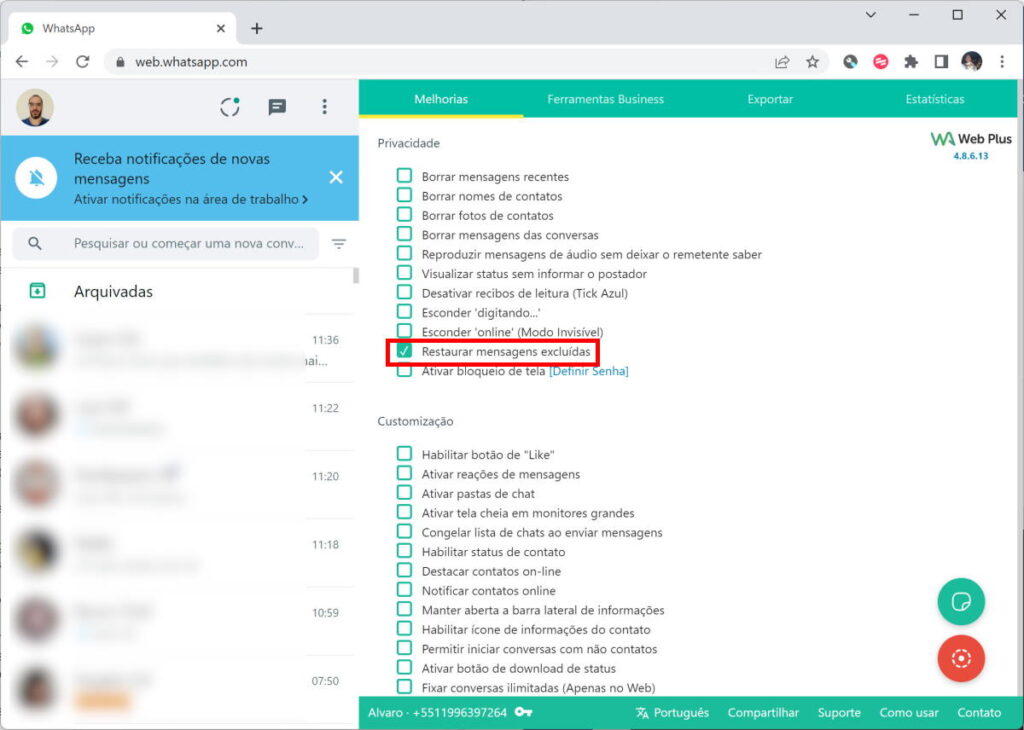 Como recuperar mensagens apagadas no WhatsApp Web - Passo 5