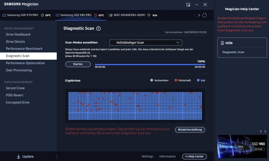 Reprodução de SSD da Samsung com defeito