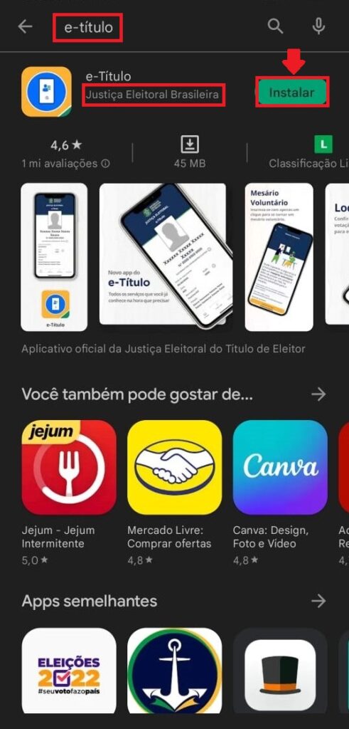 Saiba como baixar o e-Título em seu dispositivo - Passo 1