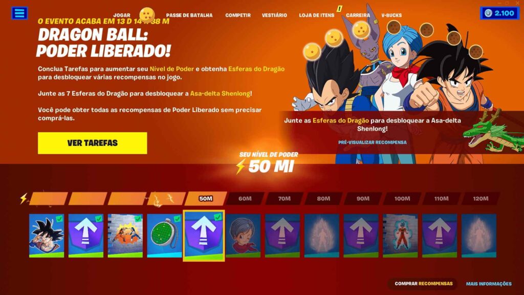 Tarefas do Dragon Ball no Fortnite