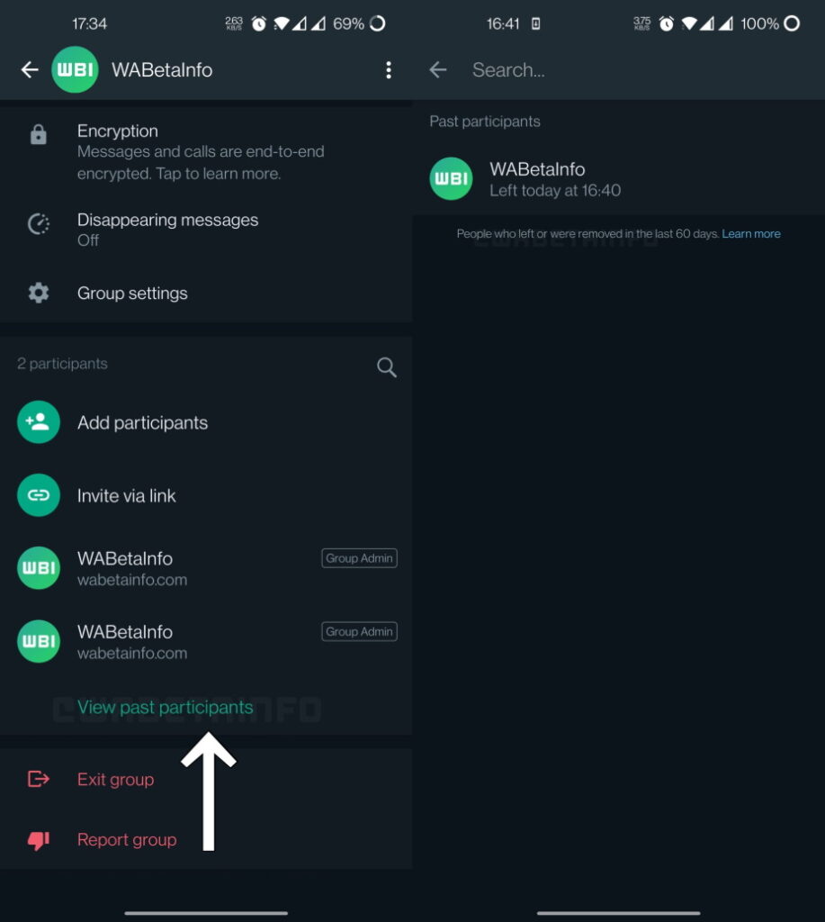 WhatsApp - participantes que deixaram grupo