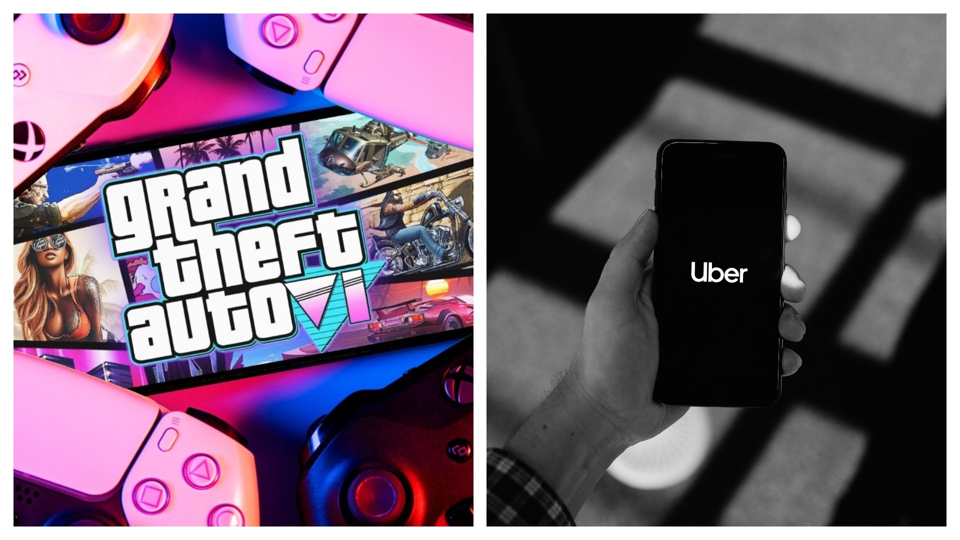 Montagem coloca uma montagem do logo de GTA VI e da Uber. Ambas as empresas podem ter sido atacadas pelo mesmo hacker