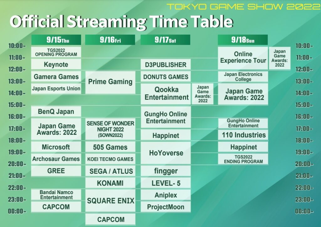 Programação da Tokyo Game Show 2022