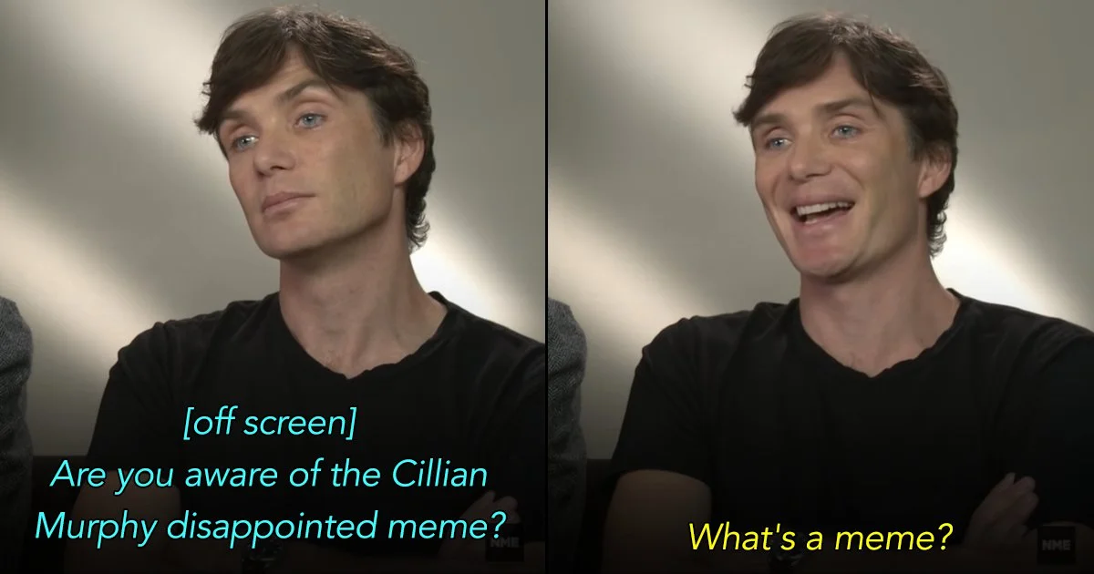 Imagem mostra o ator Cillian Murphy, protagonista de Peaky Blinders, reagindo ao seu meme