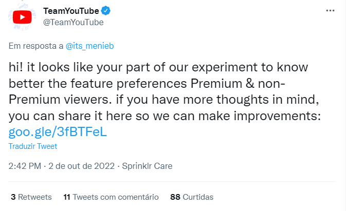 Resposta YouTube