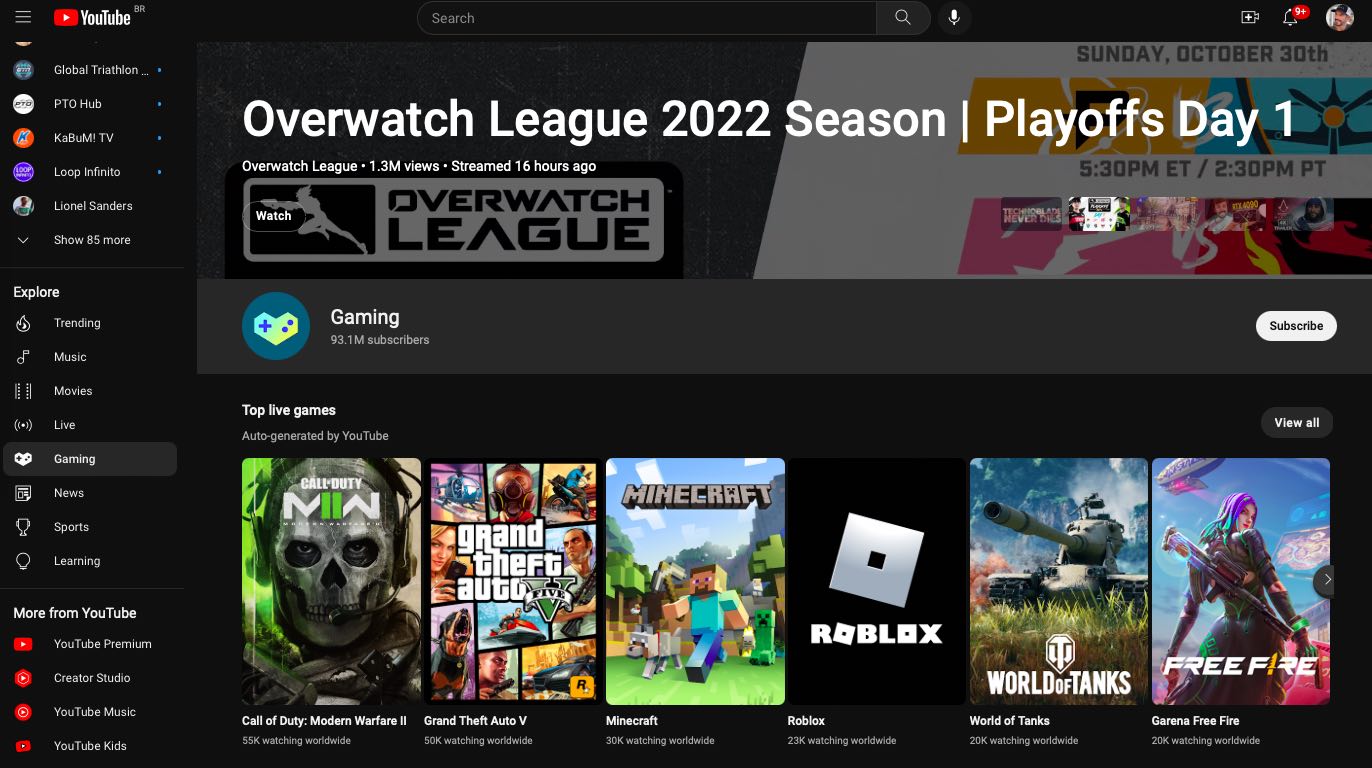 YouTube Gaming - streaming de jogos